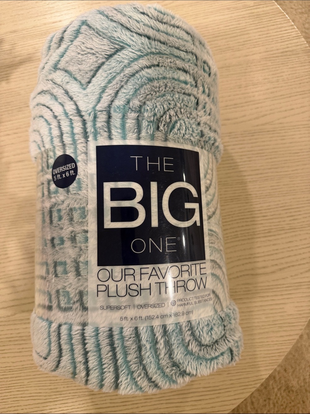 The Big One Plush Throw - Aqua & White Geometric Pattern